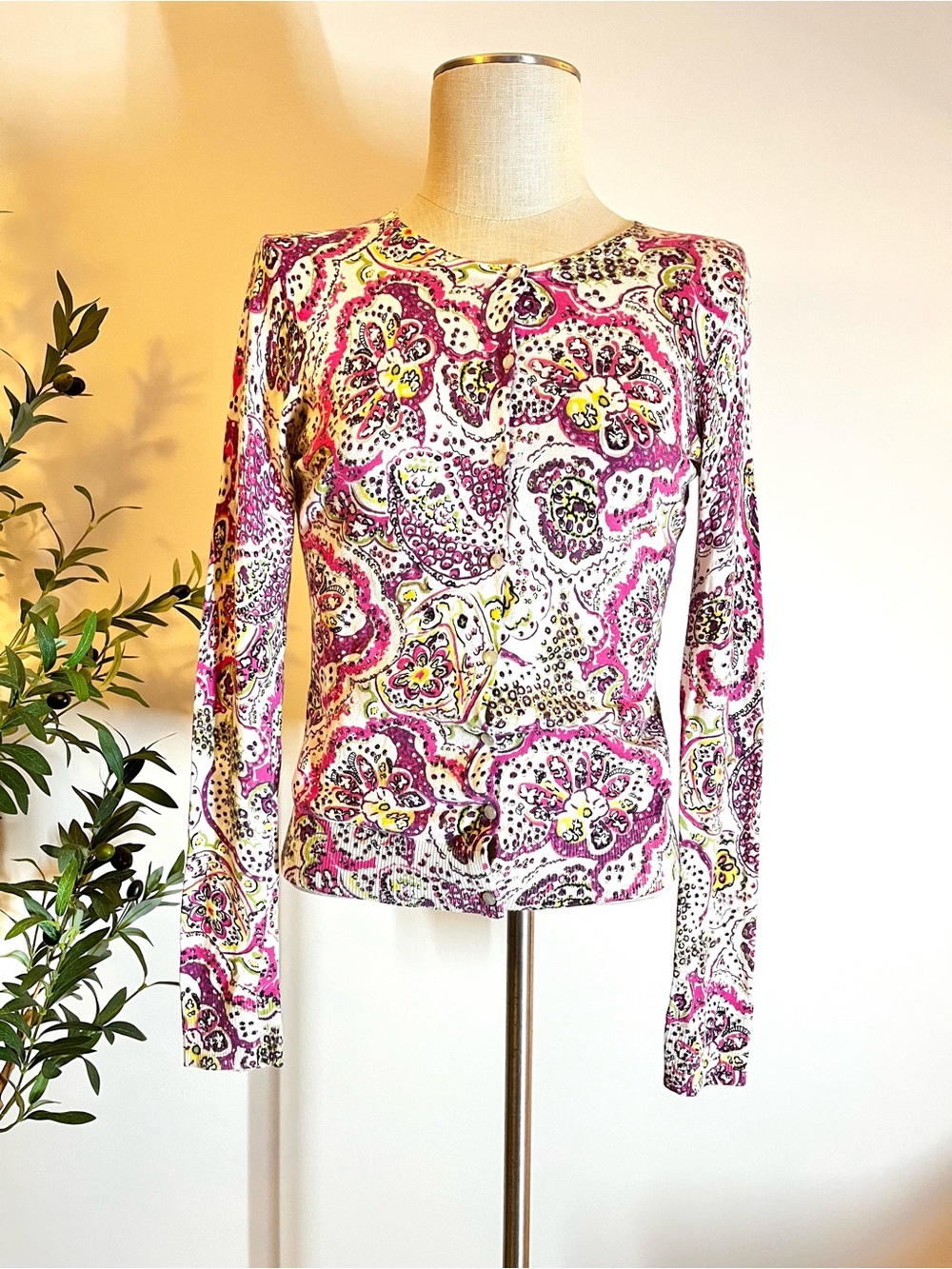 Y2K Ann Taylor Loft Ultra soft Long-Sleeve Floral Paisley button front Top